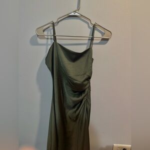 Green long silky dress!